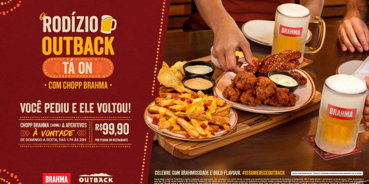 Happy Hour? Rodízio com chopp e aperitivos à vontade do Outback Teresina é ótima opção e ainda está disponível por R$ 99,90