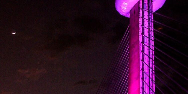 Ponte Estaiada fica cor-de-rosa em outubro para conscientizar sobre o câncer de mama