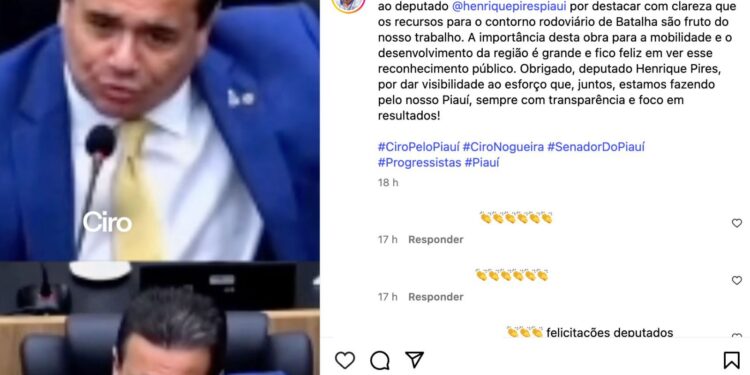 Ciro Nogueira agradece deputado Henrique Pires após corrigir Georgiano sobre retomada de obra em Batalha